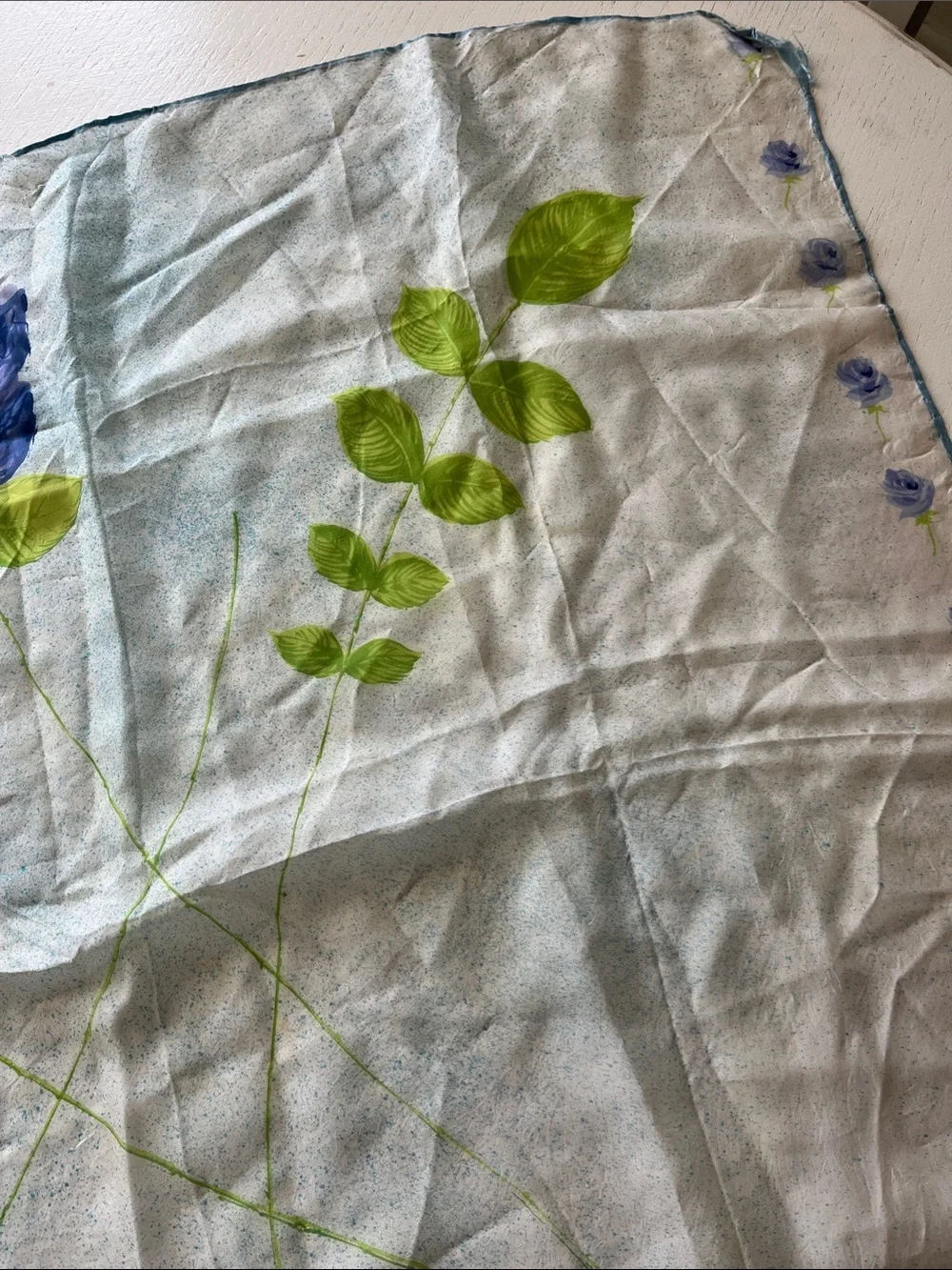Vintage Floral Blue Rose Silk Scarf - Blue & Green